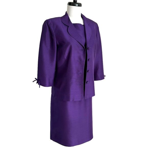 Vintage Talbots Silk shift dress blazer set purple Jacket Two piece - Picture 1 of 15